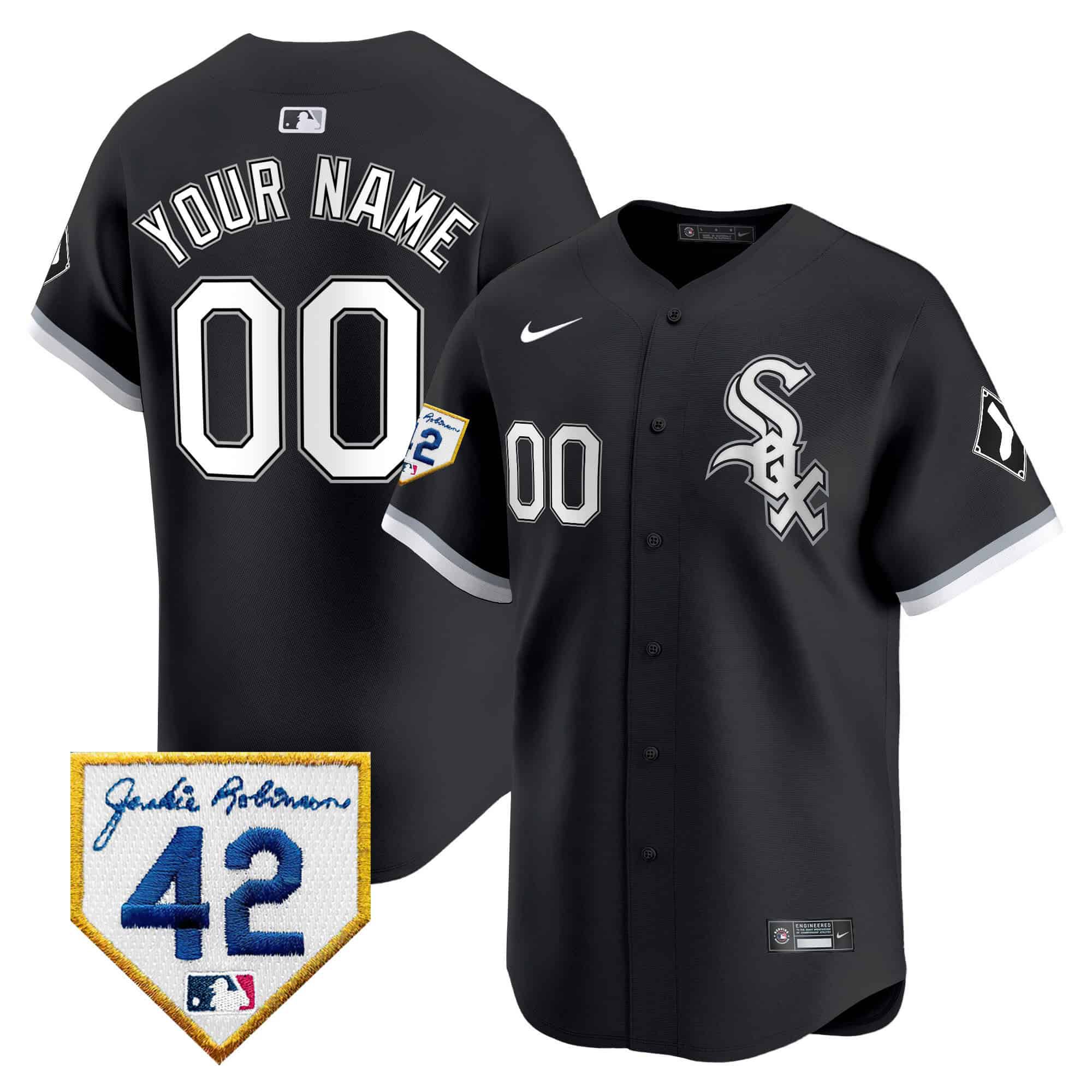 Men Chicago White Sox Black Nike 2024 Jackie Robinson Patch Vapor Premier Limited Custom MLB Jersey style 1->customized mlb jersey->Custom Jersey
